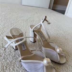 Jimmy Choo bridal heel Cream Strappy Heels with Pearl Accent